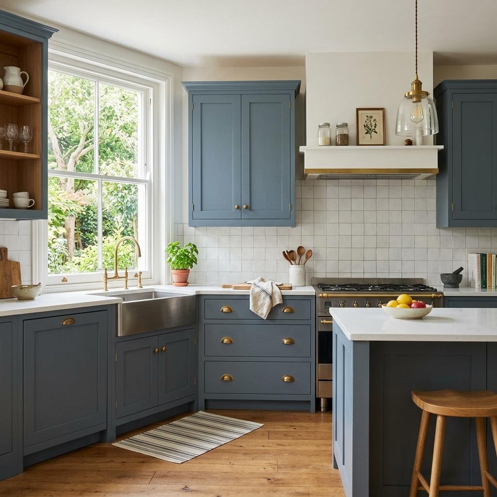 Illustrative kitchen with painted cabinets